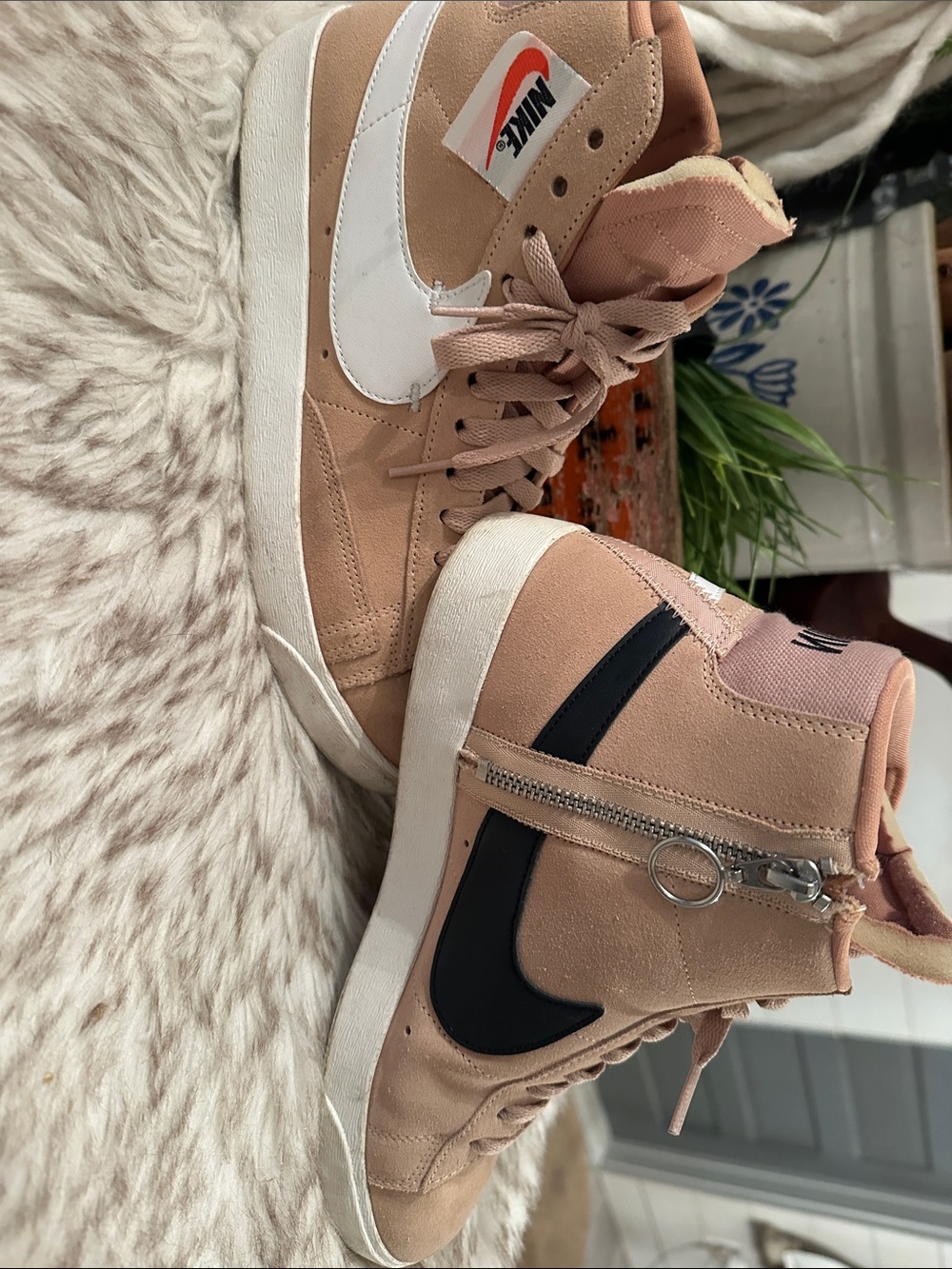 Nike Women’s Blush Suede High-Top Sneakers with White Swoosh
